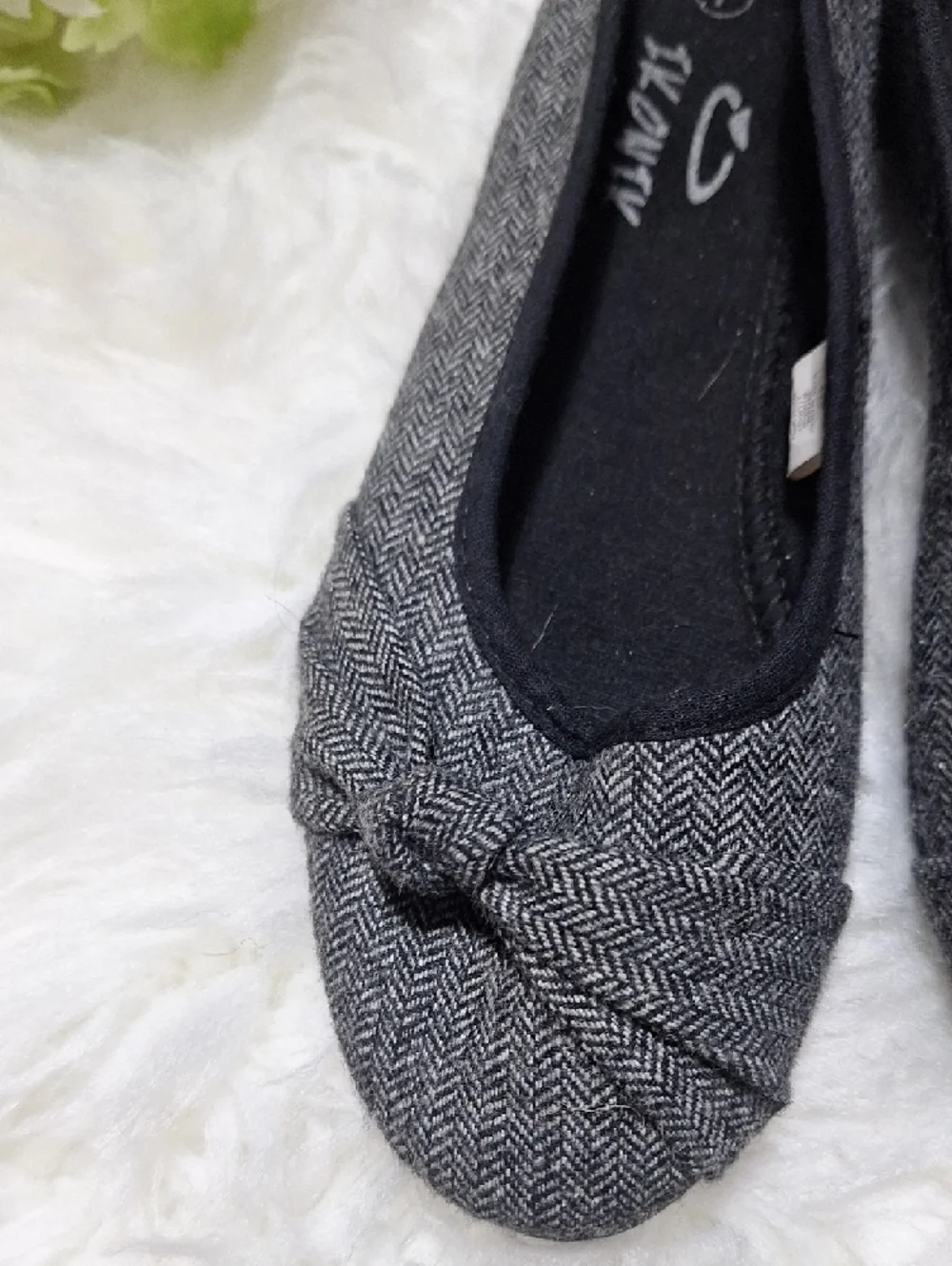 Gray Knotted Herringbone Ballet Flats - Unbranded